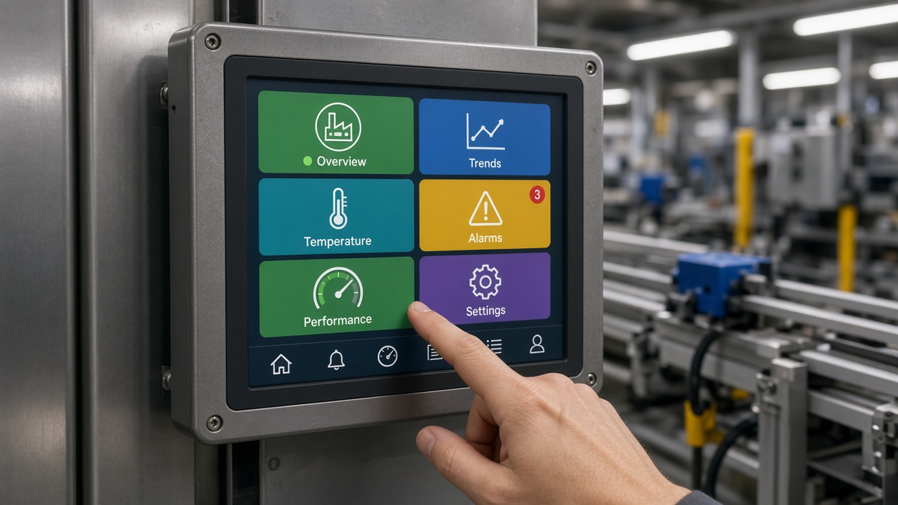 จอ HMI touch screen ในไลน์ผลิต